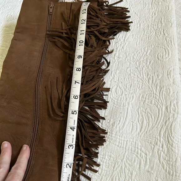 Brown Suede Heeled Boots with Fringe Detail - Picture 8 of 8